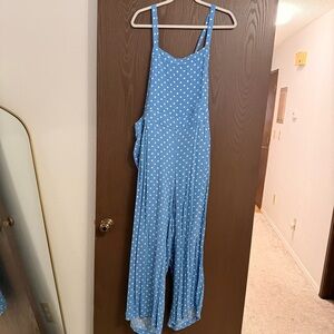 Torrid Light Blue and White Polka Dot Jumpsuit